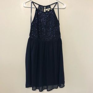 NWOT Ya Los Angeles Navy Sequin Skater Dress